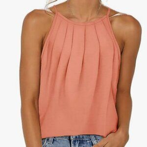 Womens Pleated Tank Tops Spaghetti Strap Camisole Halter Tops - Medium